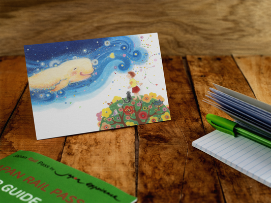 5 postcards with illustrations from the book