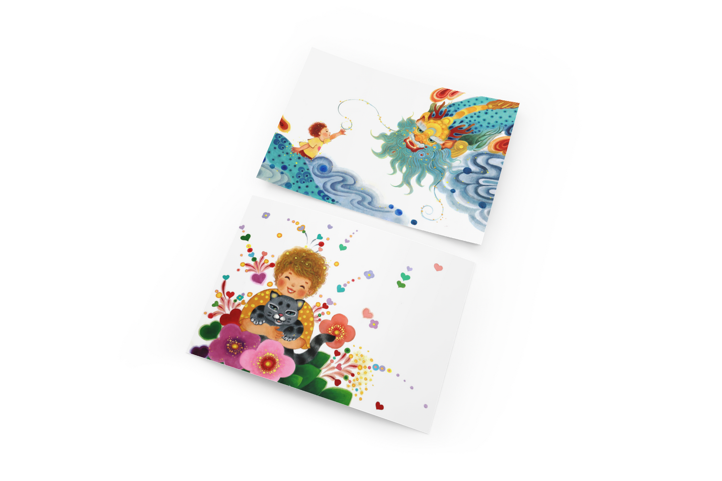 5 postcards with illustrations from The Boy and the Star Dragon